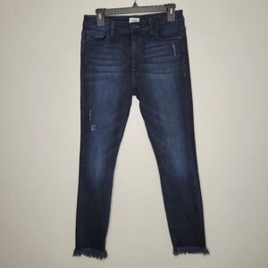 M1858 High Rise Alice Ankle Frayed Ripped Skinny Jean Dark Wash Size 10